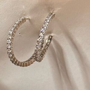 Sterling Silver CZ J Hoop Earrings 925 | Sparkling Cubic Zirconia Hoops